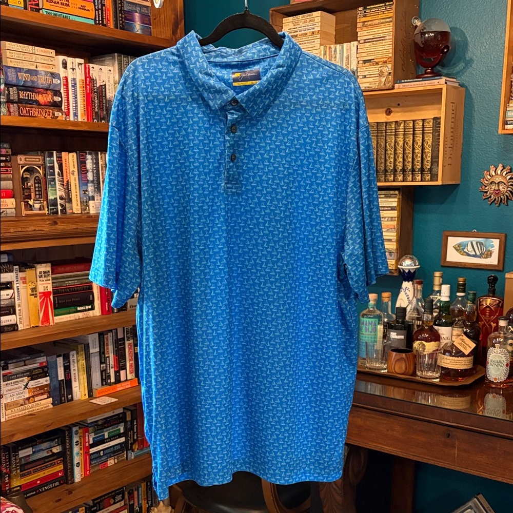Blue Sailboat patterned golf polo